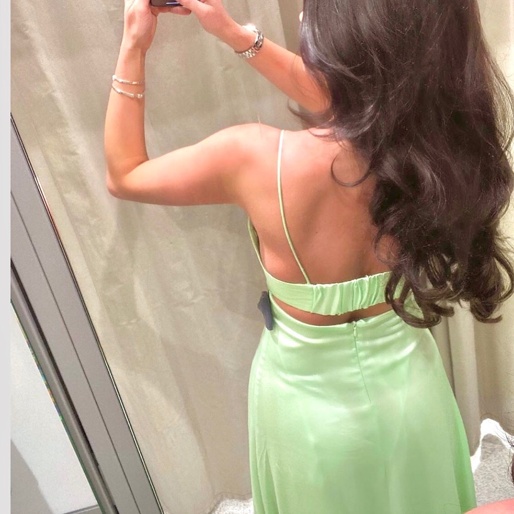 💚HP🎉NWT Zara Light Green Satin Cutout Slip Dress - Picture 6 of 11